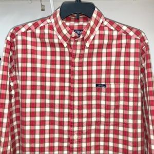 Chaps Ralph Lauren Mens Long Sleeve Plaid Button Down Red Madras Cotton Shirt L